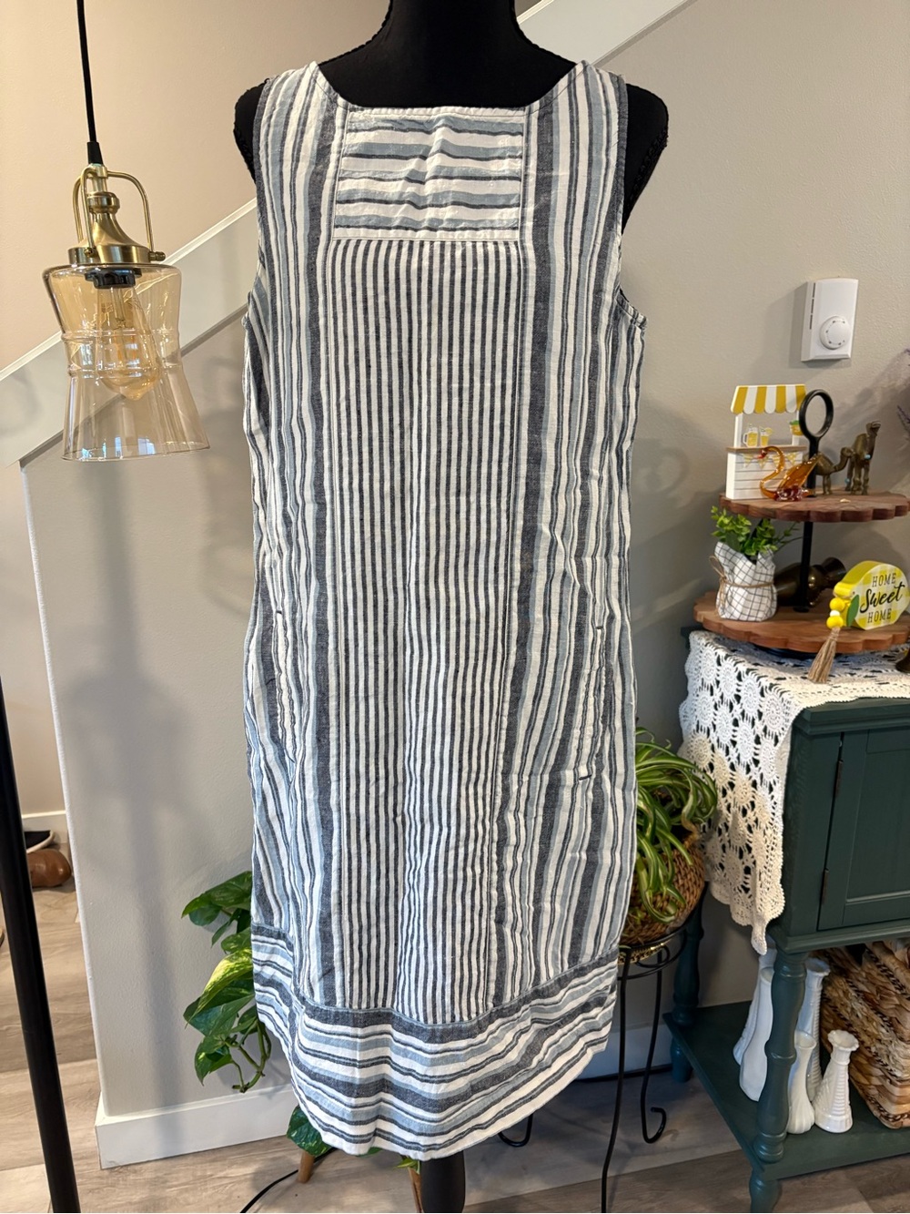 J. Jill Blue and White Striped Sleeveless Midi Dress